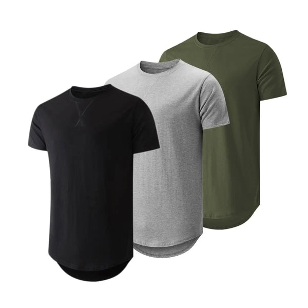 3-Pack Cotton Hip Hop Longline Crewneck Tees
