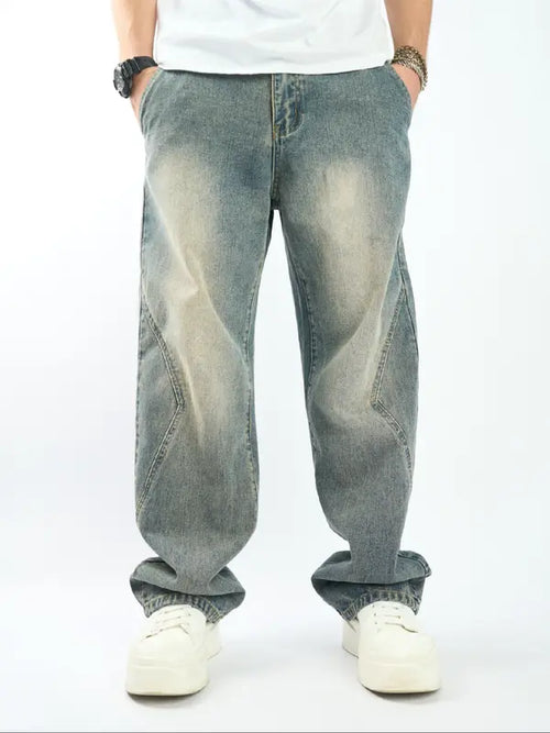 Men's Loose Button Fly Straight Leg Jeans
