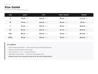 Size Guide - Men's Quick-Dry Breathable Shorts Set