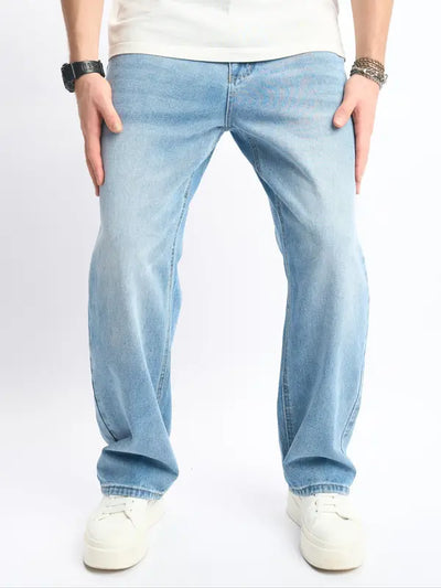 Men's Loose Button Fly Straight Leg Jeans