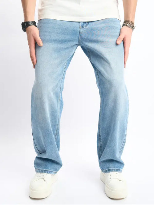 Men's Loose Button Fly Straight Leg Jeans