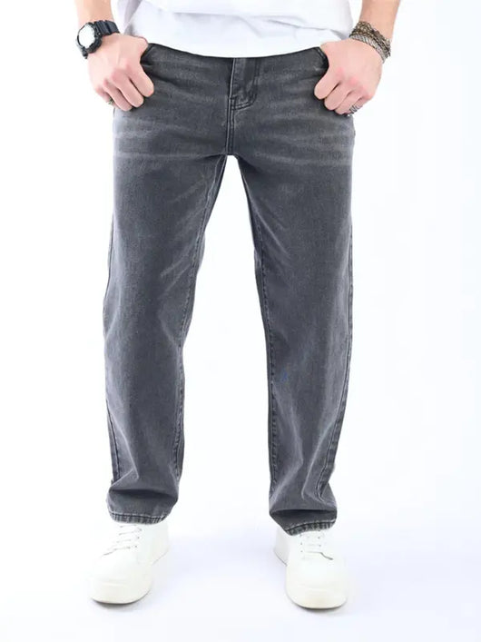 Men's Loose Button Fly Straight Leg Jeans