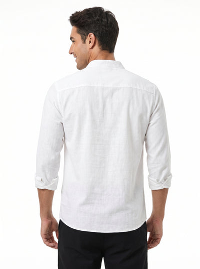 Drawstring Collar Linen Shirt - Studio View 3