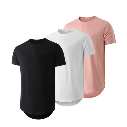 3-Pack Cotton Hip Hop Longline Crewneck Tees