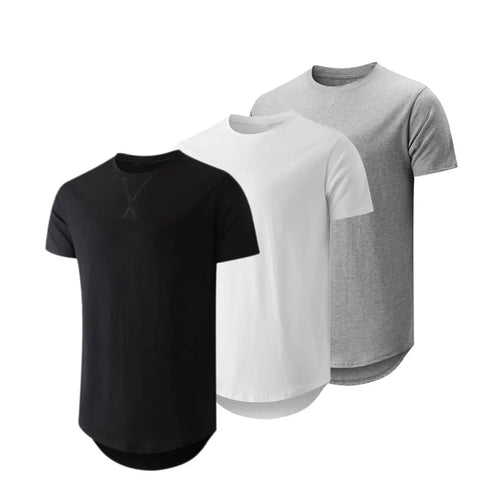 3-Pack Cotton Hip Hop Longline Crewneck Tees